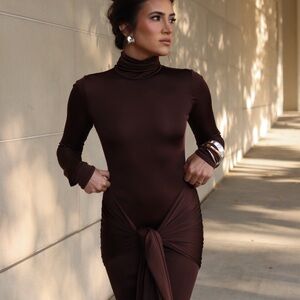 Helsa Brown Long Sleeve Dress
